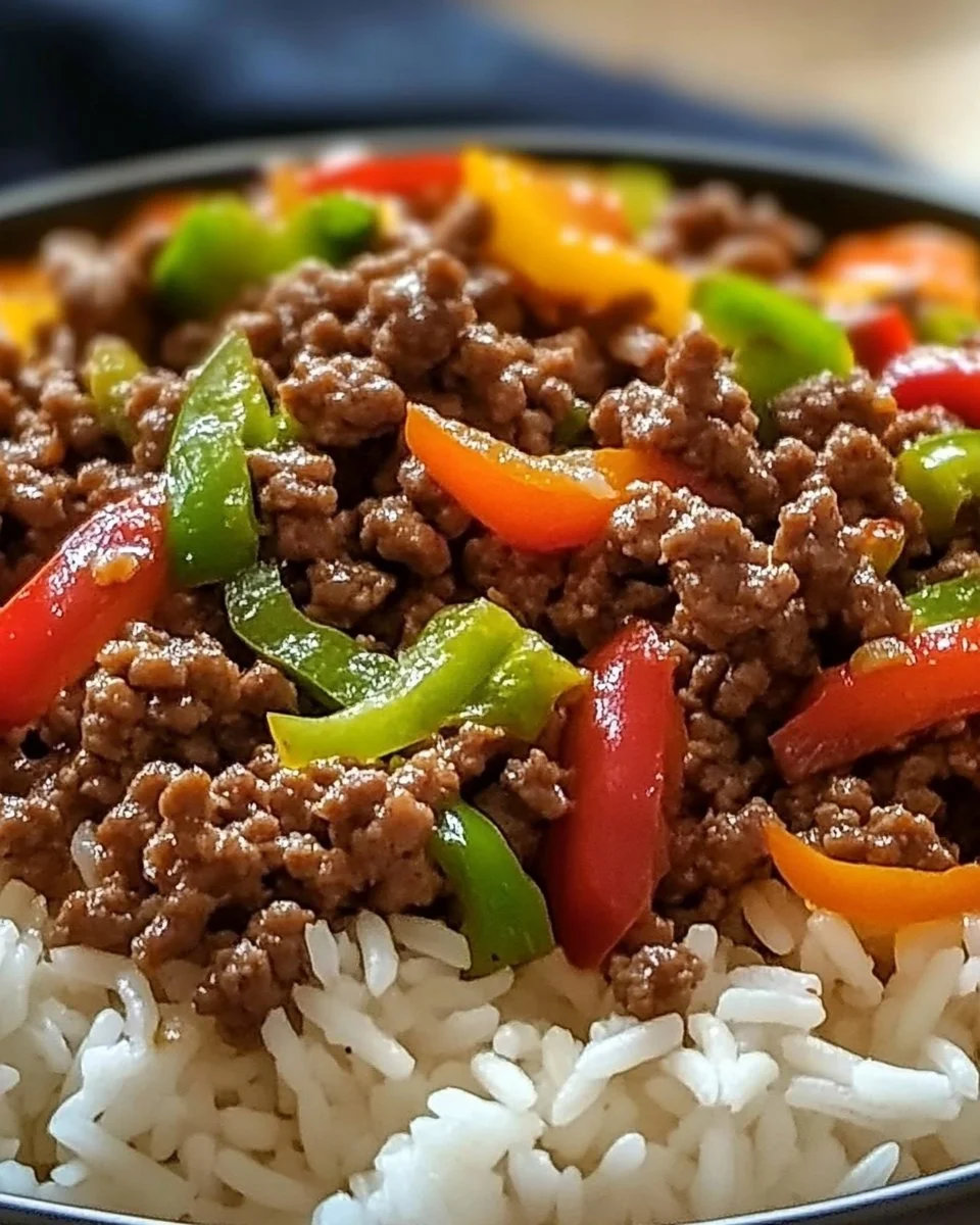Ground Beef and Pepper Rice Bowl