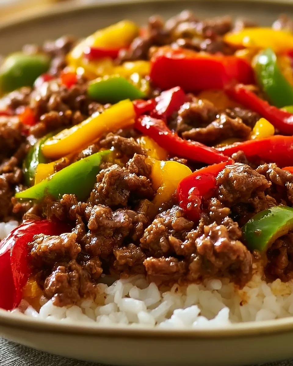 Ground Beef and Pepper Rice Bowl