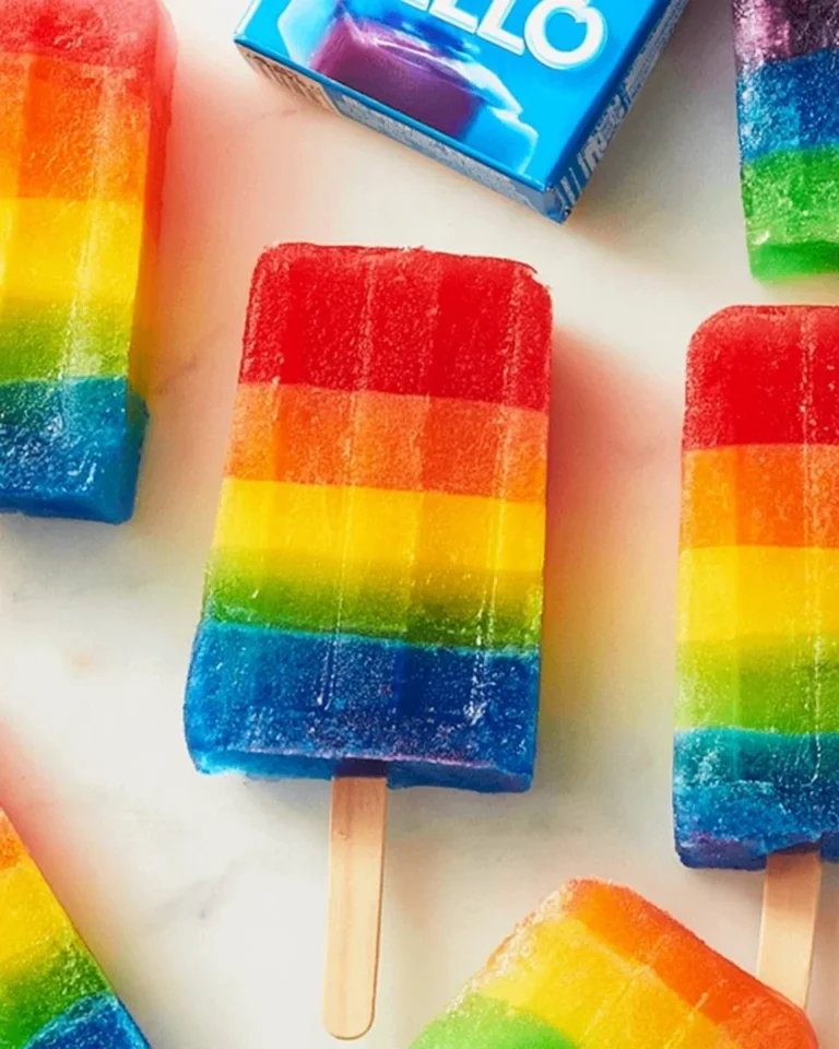 Colorful Jello Popsicles in a variety of flavors melting on a sunny day