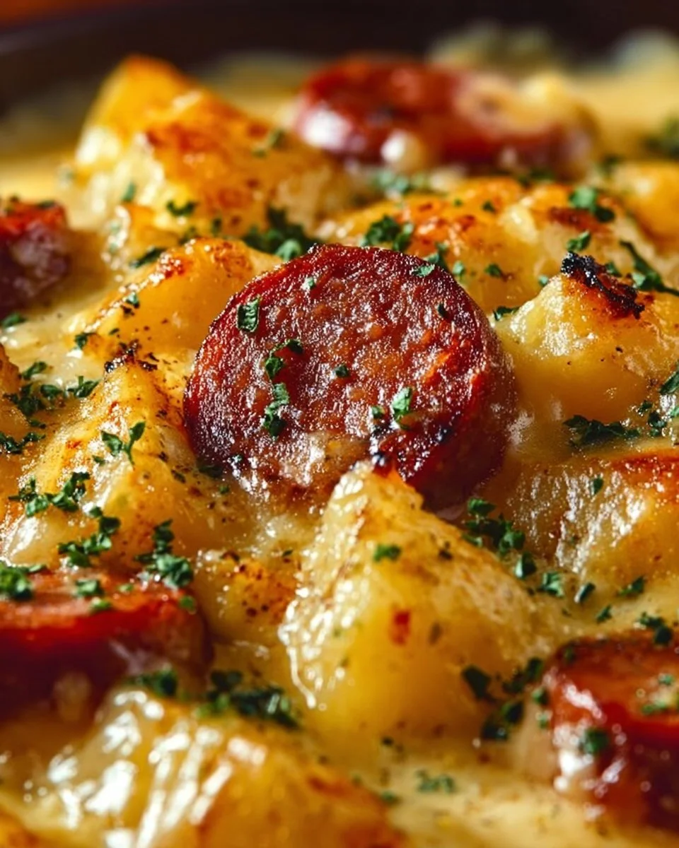 Kielbasa Sausage Cheesy Potato Casserole