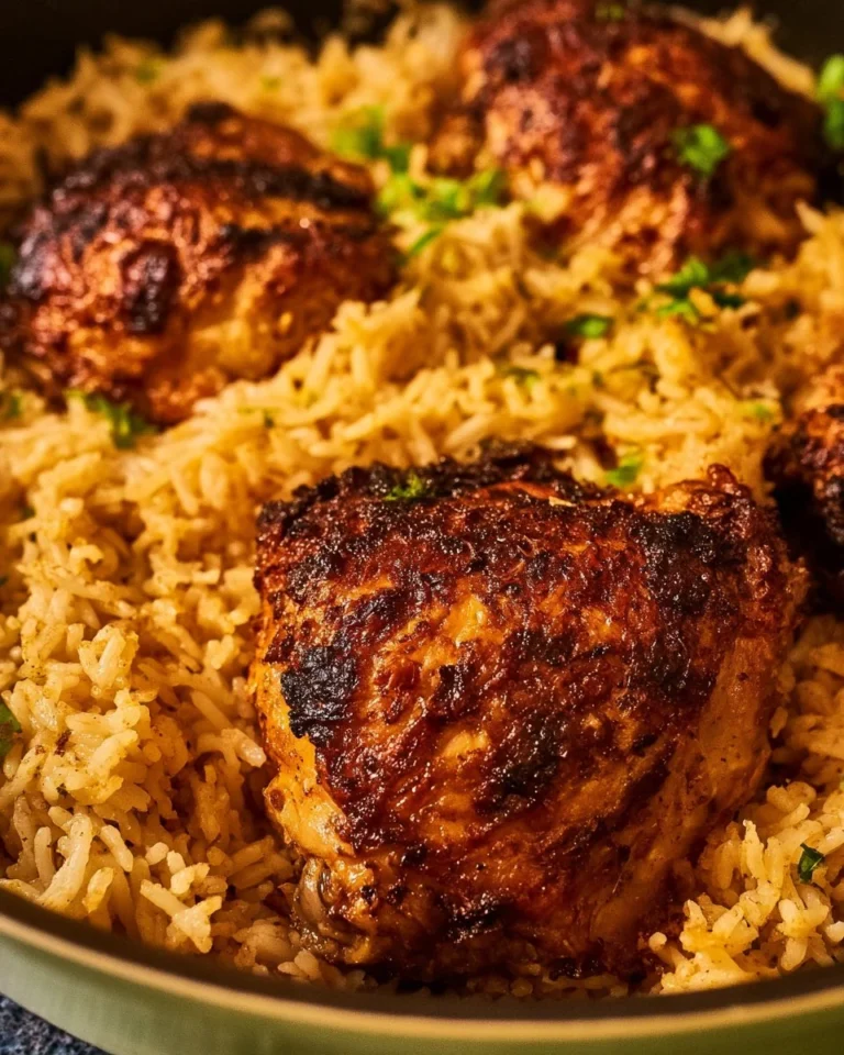 One-Pot Chicken and Rice dish served in a bowl with fresh herbs