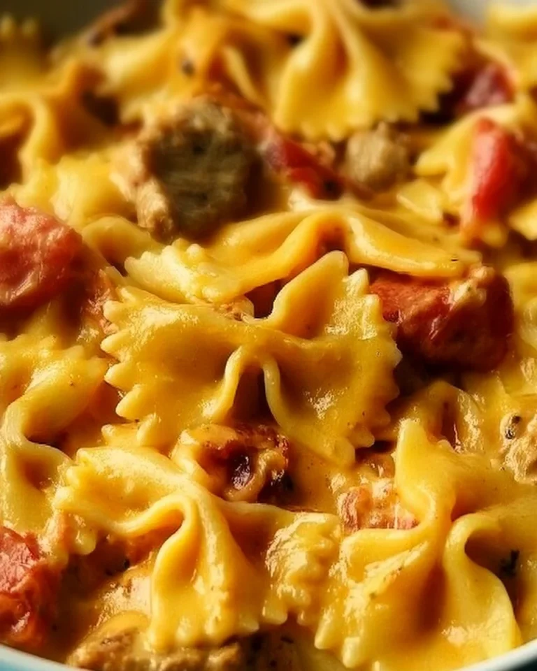 One Pot Creamy Cajun Sausage Pasta dish garnished with herbs in a skillet