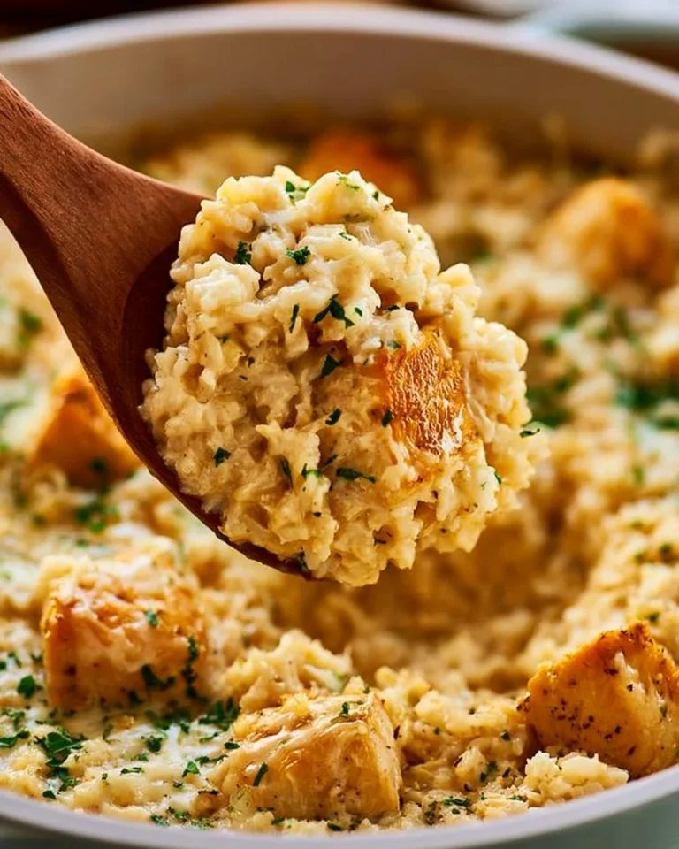 One-Pot Garlic Parmesan Chicken and Rice served in a bowl with herbs