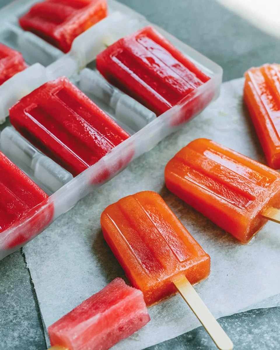 Orange Strawberry Sunrise Popsicles