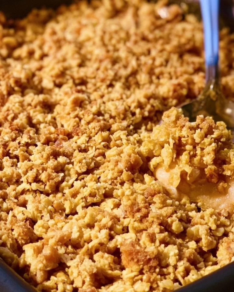 Delicious Amish apple crisp with baked apples and crumbly topping