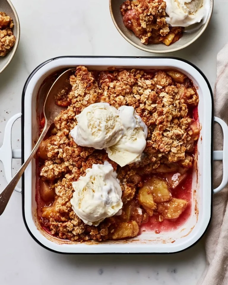 Delicious apple crisp dessert topped with crunchy oats and fresh apples