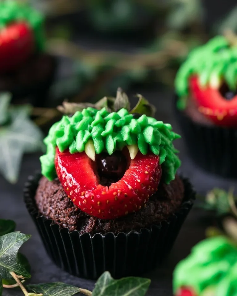 Audrey II Cupcakes inspired by Little Shop of Horrors for Halloween celebration