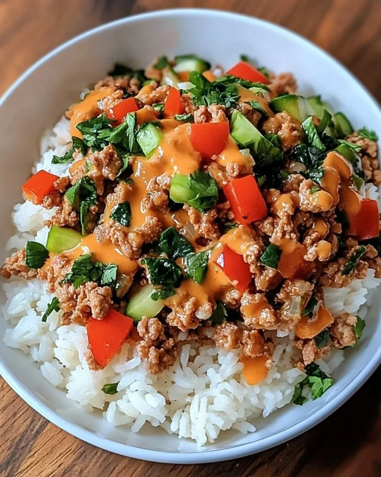 Delicious Bang Bang Ground Turkey Rice Bowls with vibrant veggies and savory sauce
