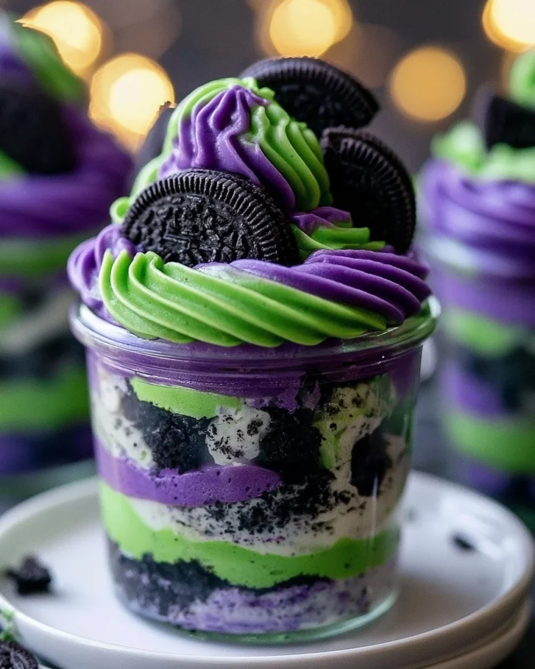 Beetlejuice Mini Trifles dessert layered with spooky flavors