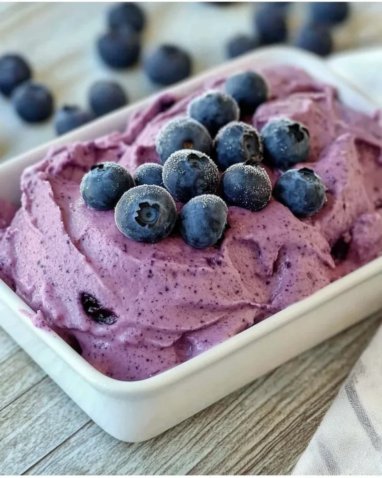 Delicious blueberry frozen fluff dessert in a bowl
