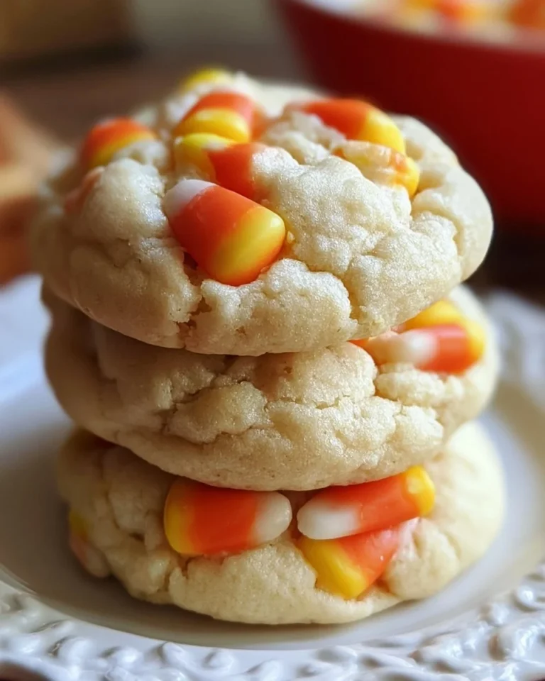 Delicious Candy Corn Crunch Cookies decorated with colorful candy corn pieces