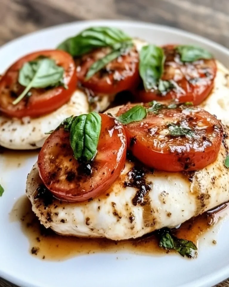 Delicious Caprese Chicken with mozzarella, tomatoes, and fresh basil on a plate