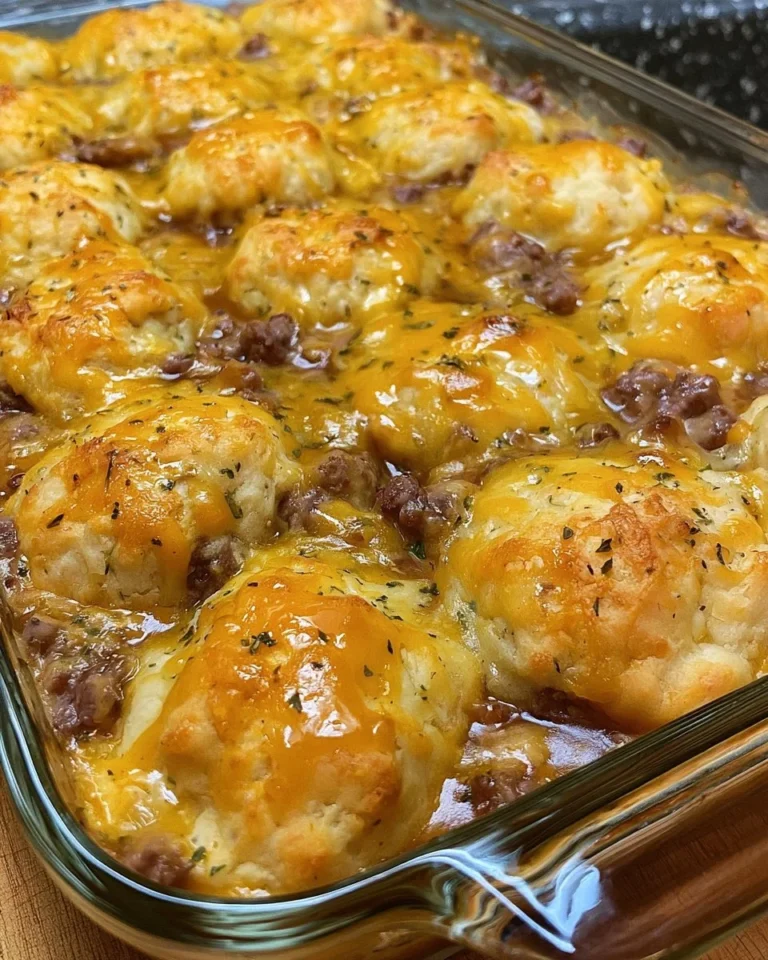Cheddar Bay Biscuit Casserole topped with cheese and herbs