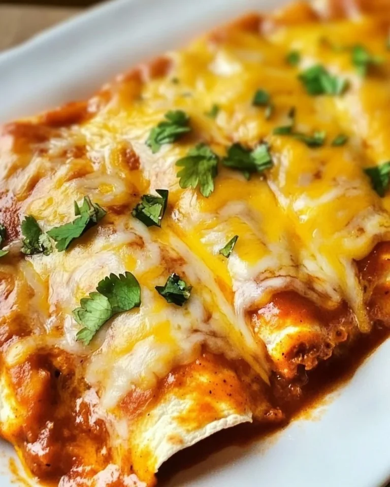 Delicious cheese enchiladas topped with sauce and garnished with cilantro