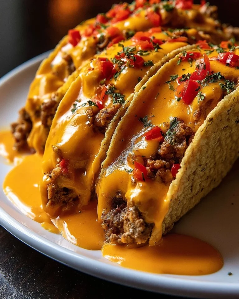 Cheesy Beef Taco Bake served in a dish, garnished with fresh toppings.