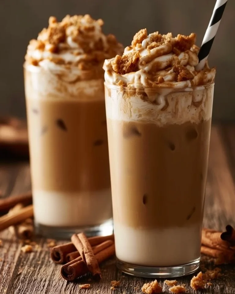 Delicious Cookie Butter Iced Chai Latte served with a sprinkle of cinnamon