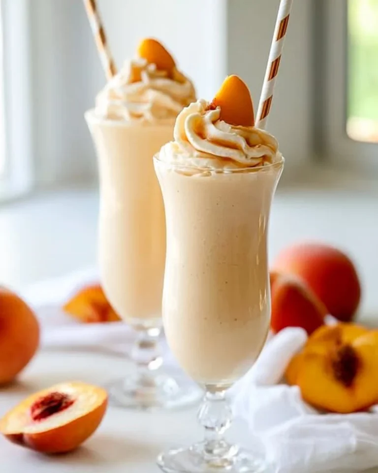 Delicious copycat Chick-Fil-A peach milkshake in a glass with whipped cream