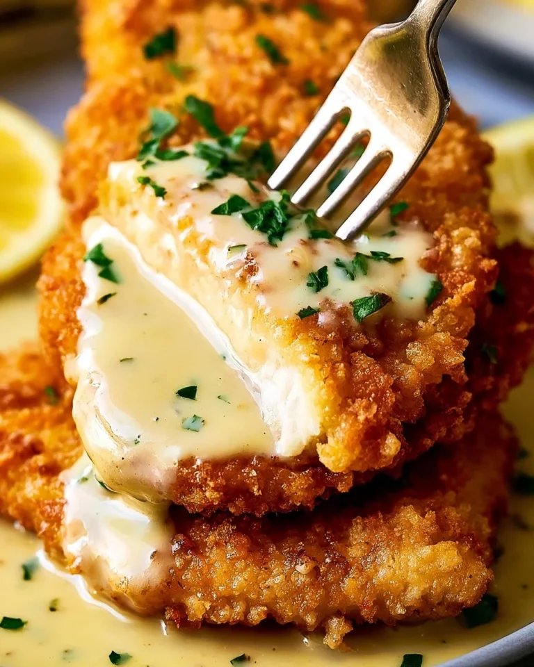 Crispy lemon chicken cutlets served with fresh greens on a plate.