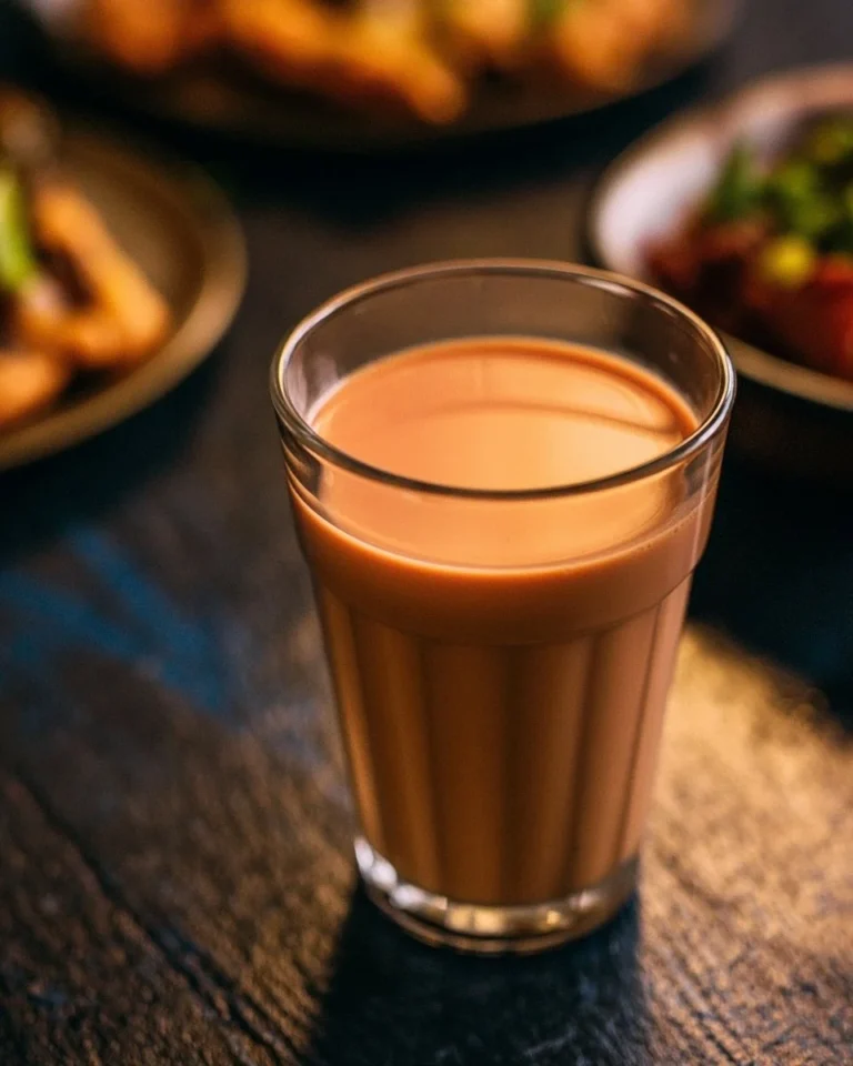 Close-up of a steaming cup of homemade masala chai with spices