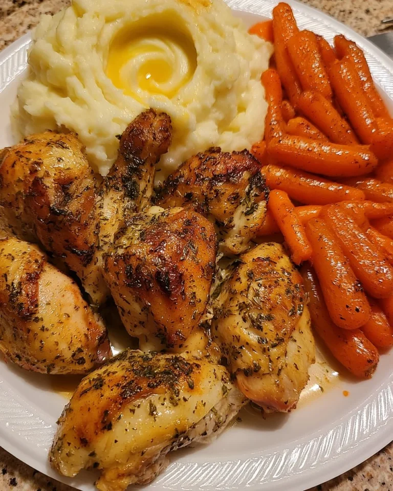 Delicious Garlic Herb Chicken served with creamy mashed potatoes