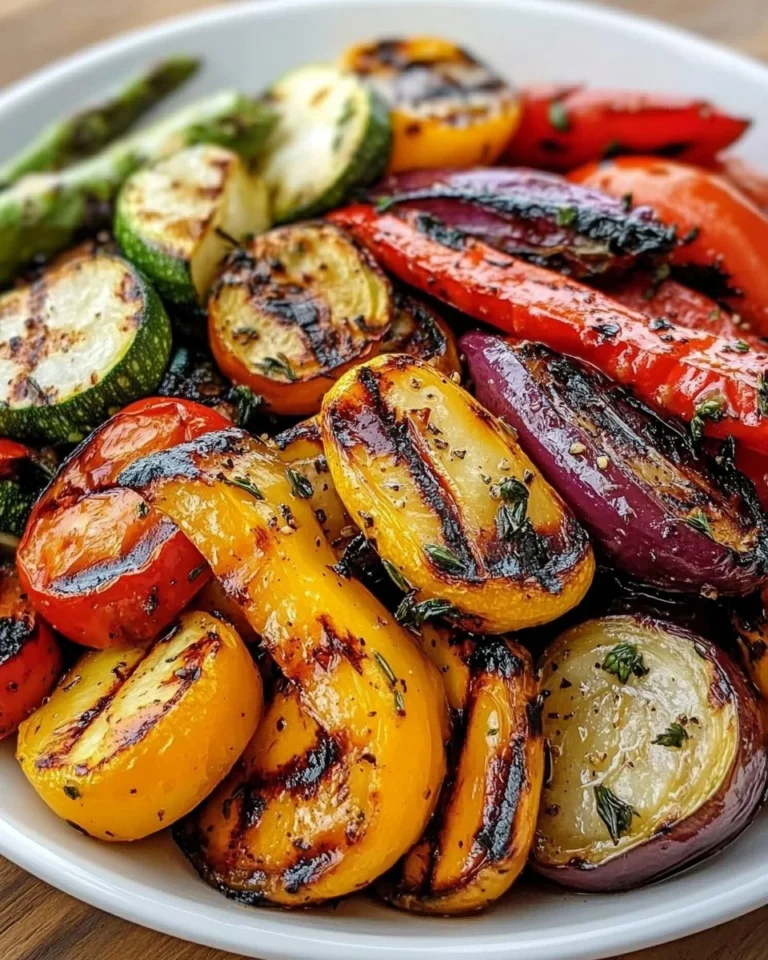 Colorful assortment of grilled veggies on a plate.