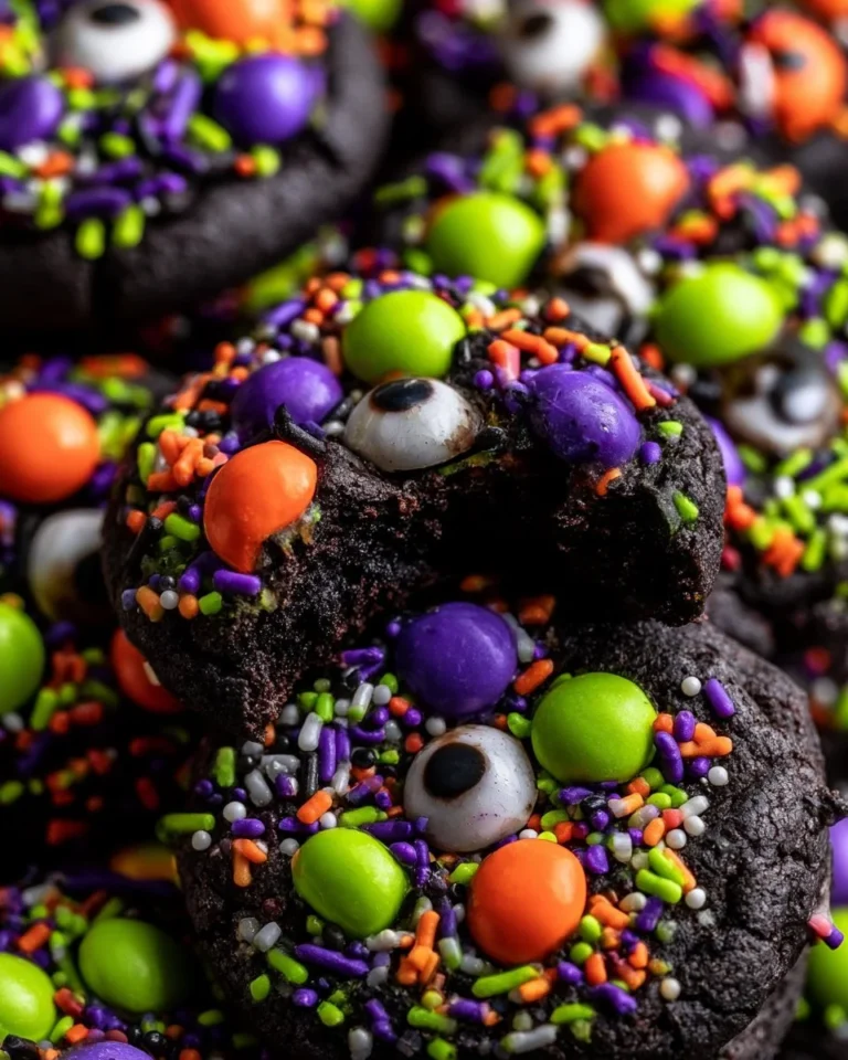 Delicious Halloween chocolate velvet cookies decorated with spooky designs