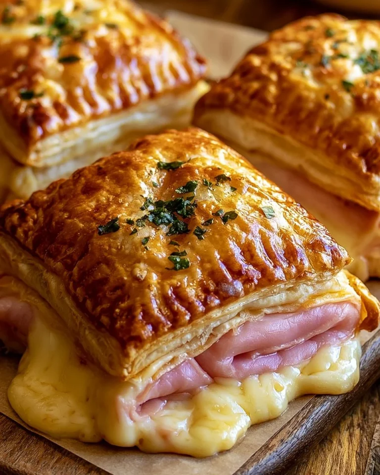 Delicious ham and Gruyere puff pastry served as a savory appetizer
