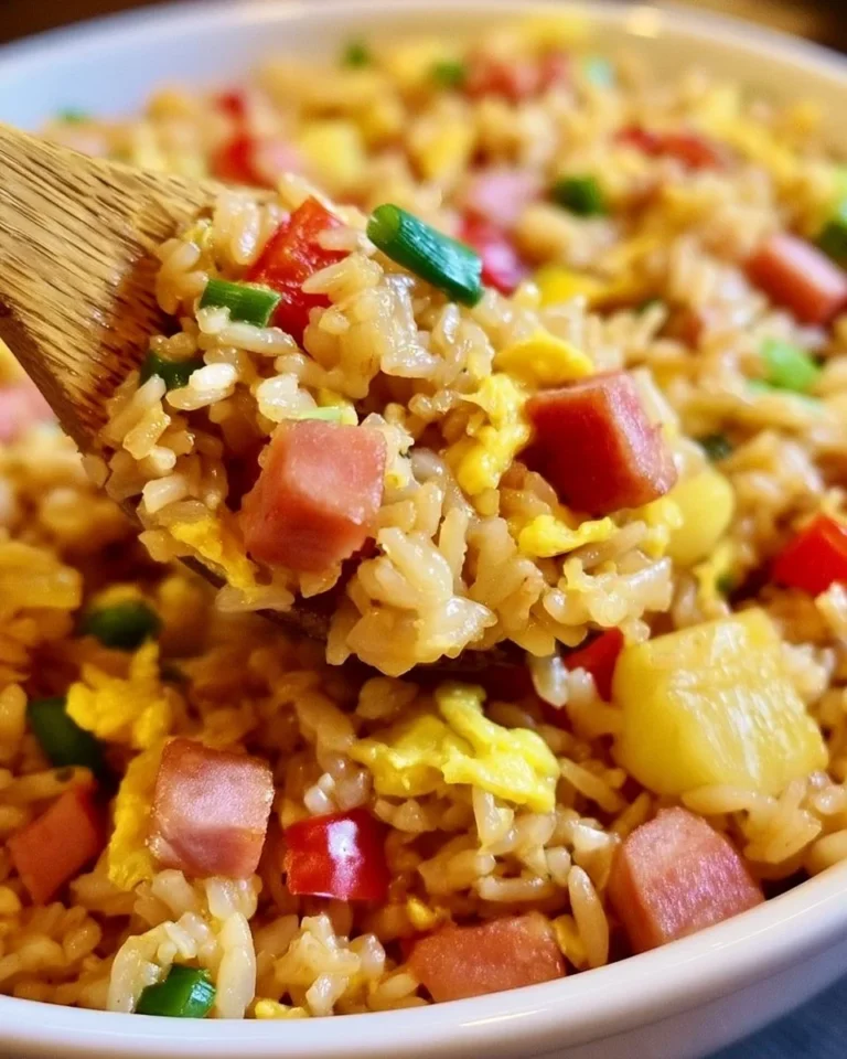 Delicious Hawaiian Fried Rice with colorful vegetables and pineapple