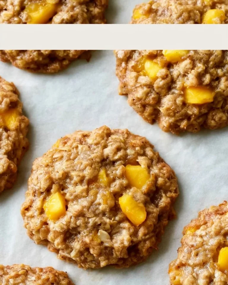 Healthy peach oatmeal breakfast cookies on a wooden table