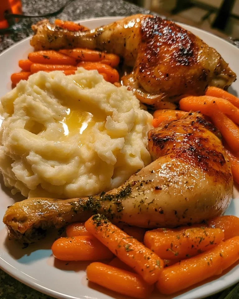 Herb roasted chicken comfort plate served with vegetables and herbs