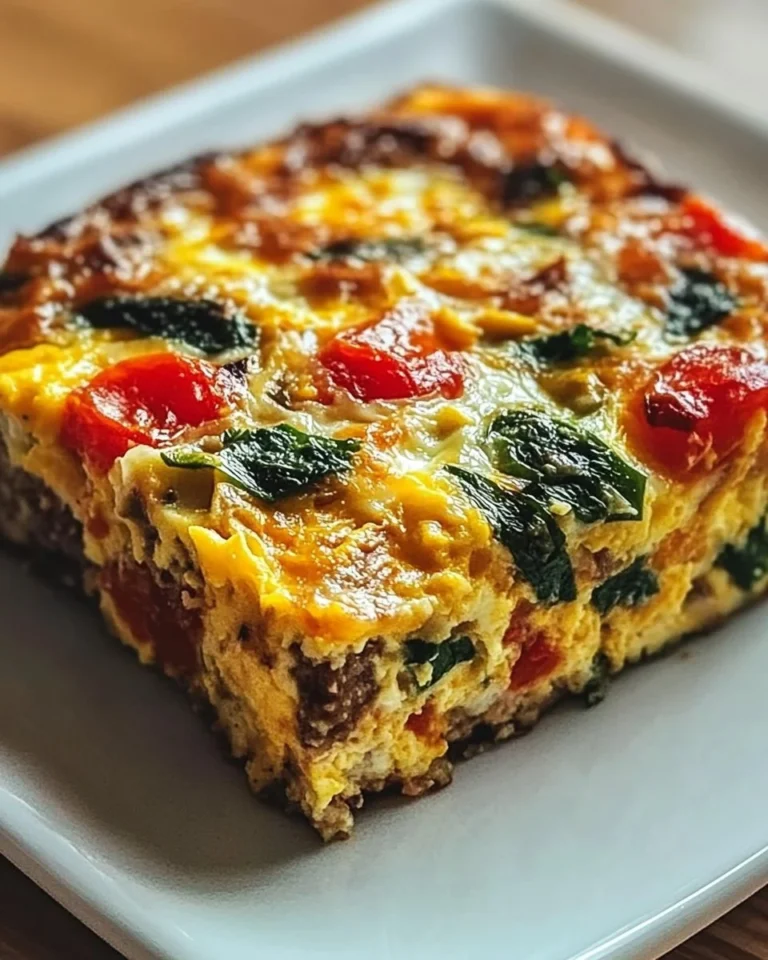 High protein egg bake with vegetables and cheese, healthy breakfast option.