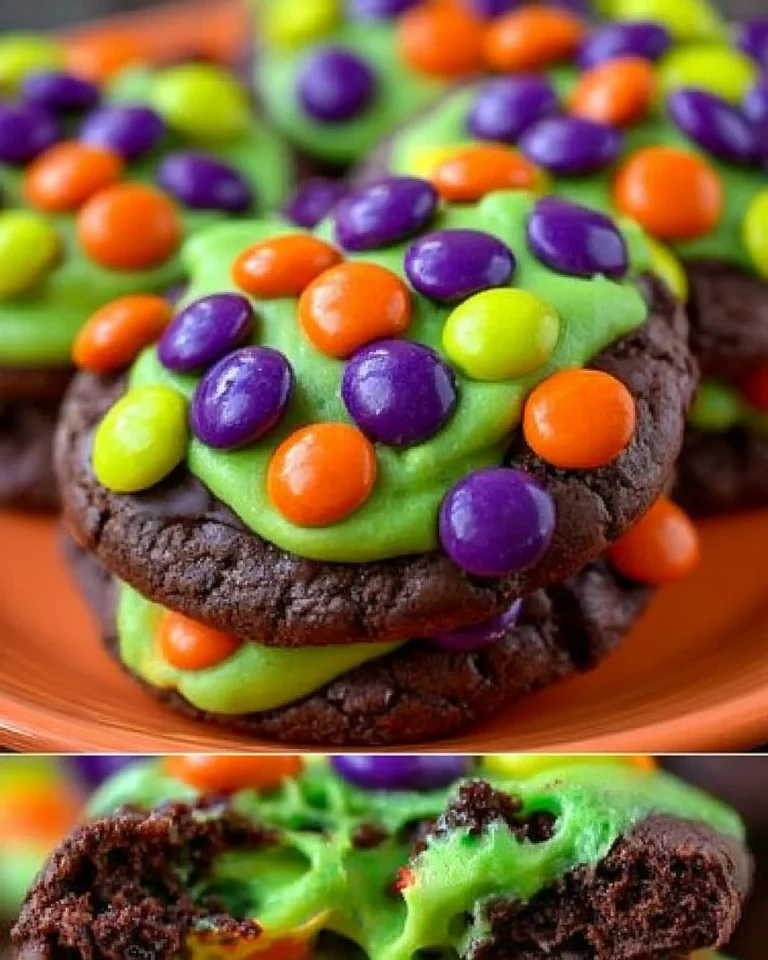 Homemade chocolate Halloween cookies decorated with spooky icing