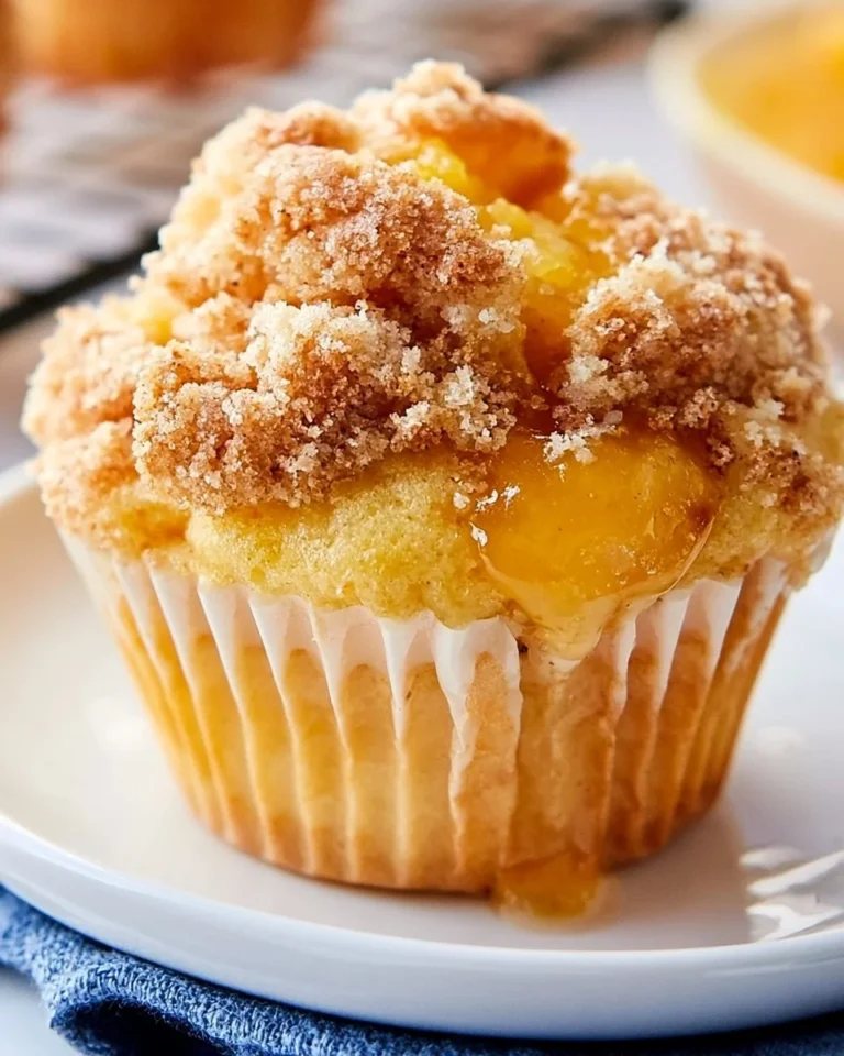 Delicious homemade peach cobbler muffins fresh from the oven