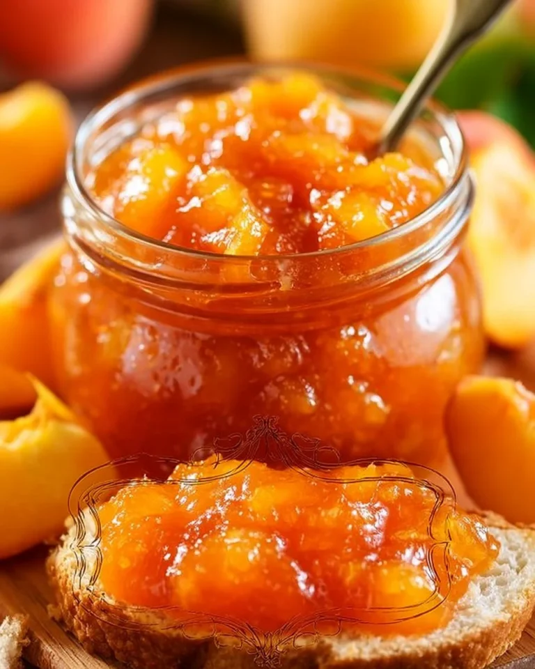 Jar of homemade peach jam prepared using water bath canning