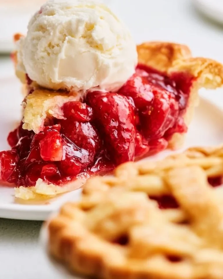 Delicious homemade strawberry pie with fresh strawberries on a flaky crust.
