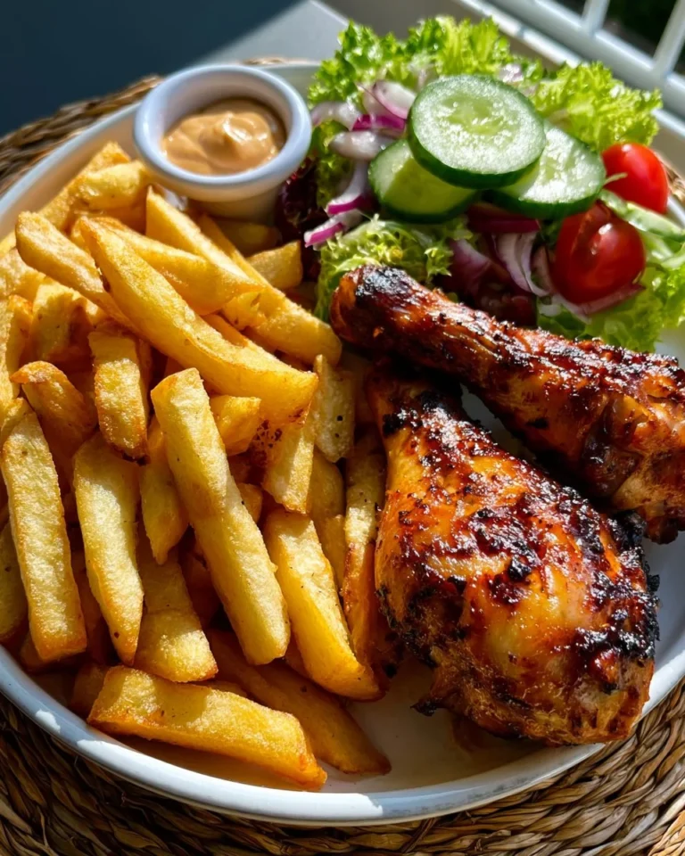 Delicious Juicy Chicken & Fries Comfort Plate with crispy fries and tender chicken