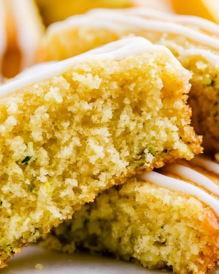 Slice of homemade lemon zucchini bread with zest and fresh ingredients on a wooden table