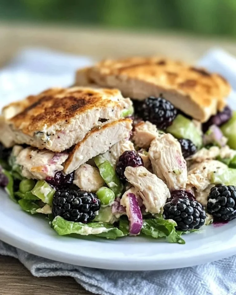 Low Carb Blackberry Cottage Cheese Chicken Salad in a bowl with fresh ingredients