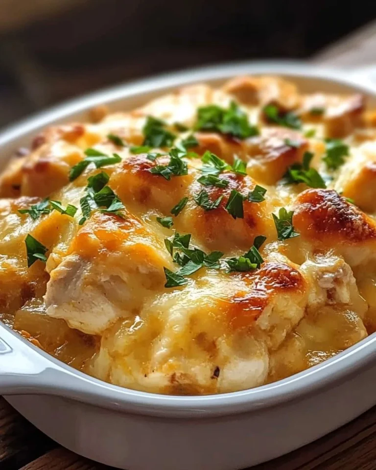 Paula Deen's delicious chicken casserole ready to serve on a dining table