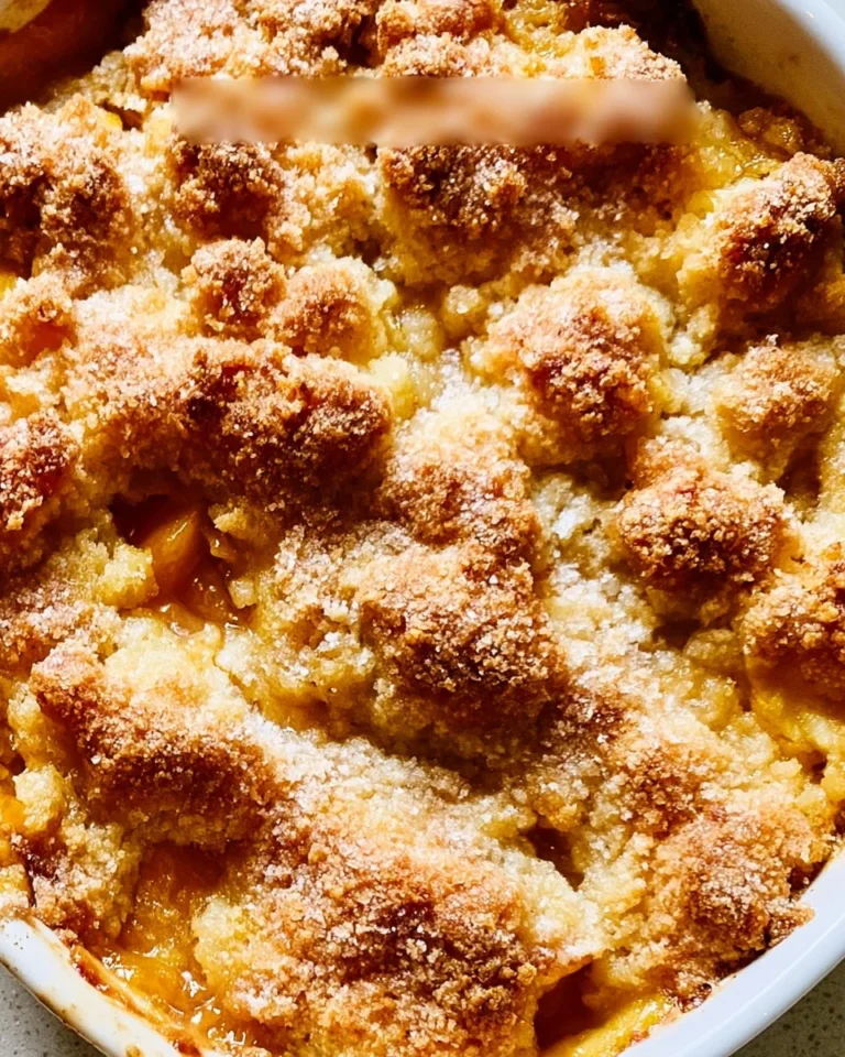 Delicious homemade Peach Cobbler dessert fresh from the oven.