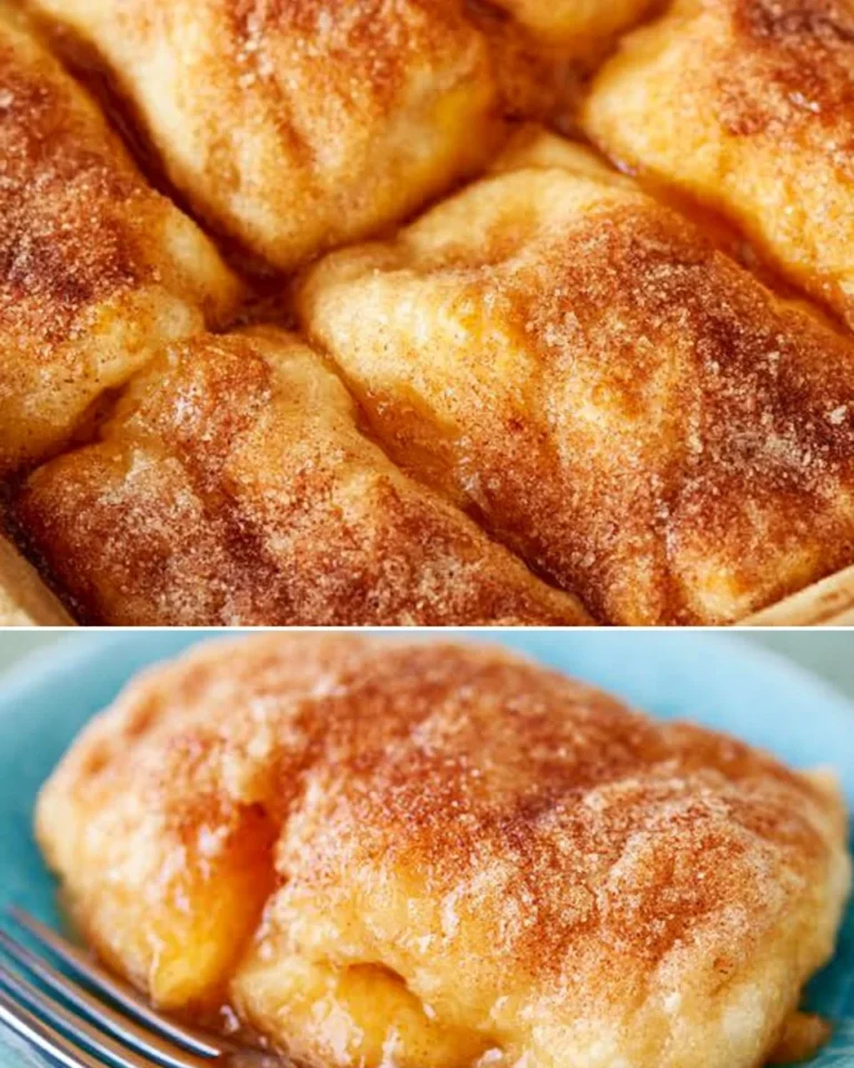 Peach cobbler dumplings with fresh peaches and dough in a baking dish
