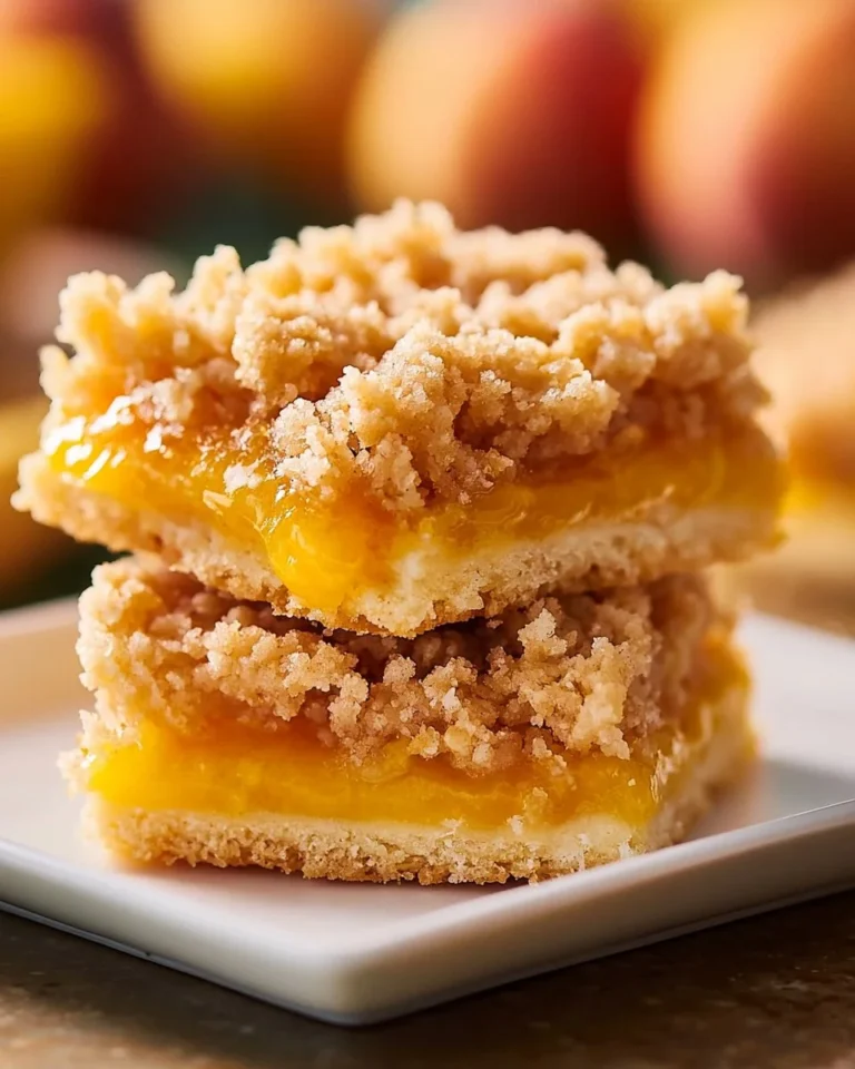 Delicious peach crumb bars with a buttery topping