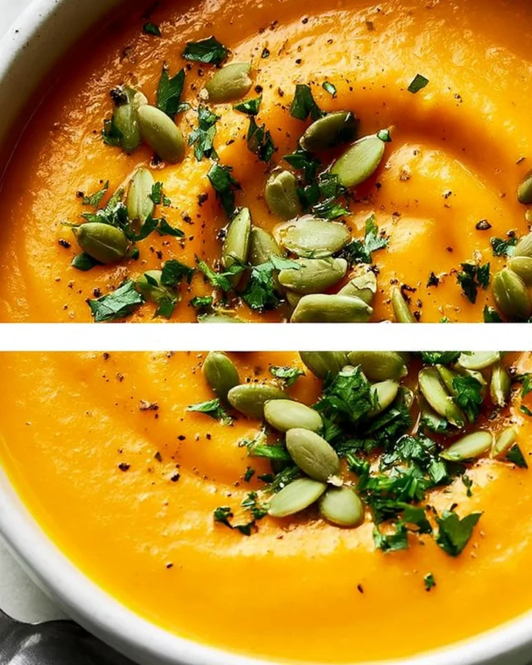 Bowl of creamy roasted butternut squash soup garnished with herbs