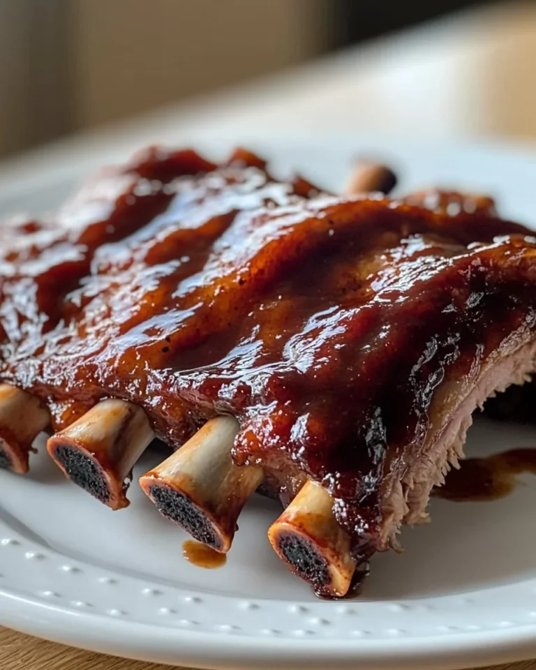 Delicious slow cooker baby back ribs garnished and ready to serve.