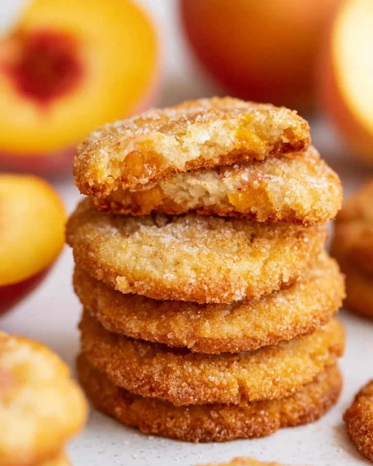 Soft peach cookies with a golden crust and fresh peach chunks