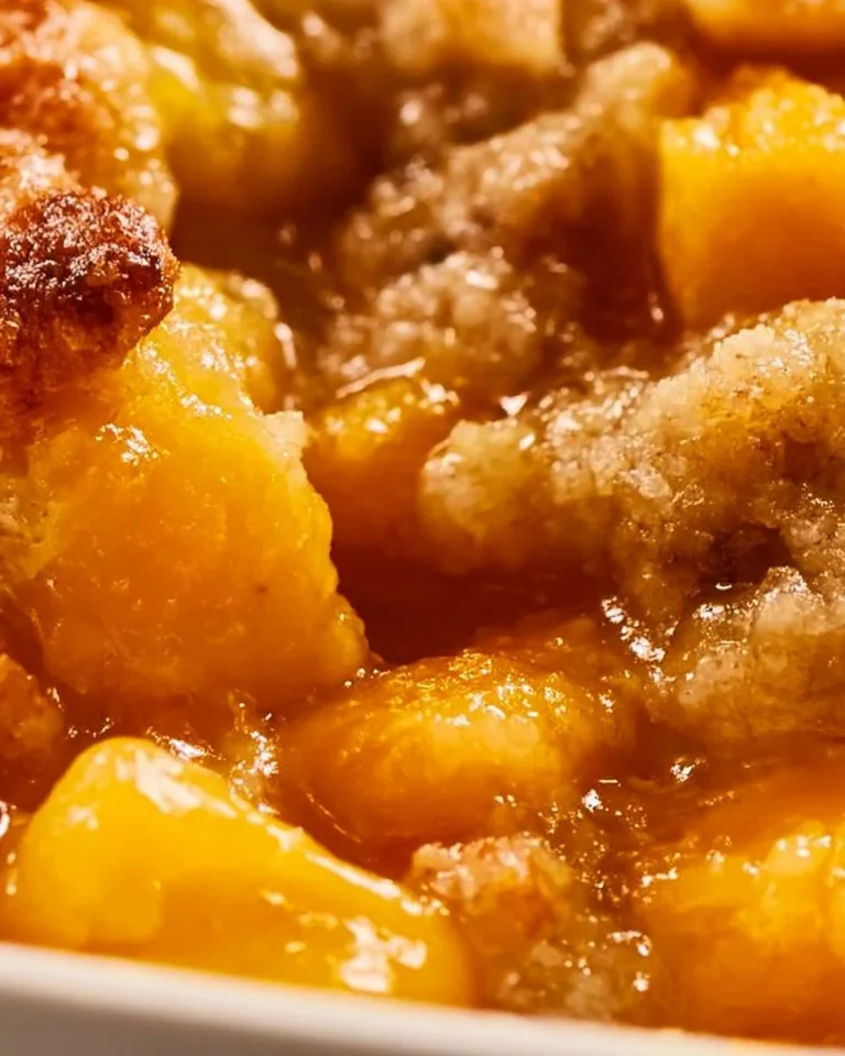 Delicious Southern Peach Cobbler with fresh peaches and golden crust