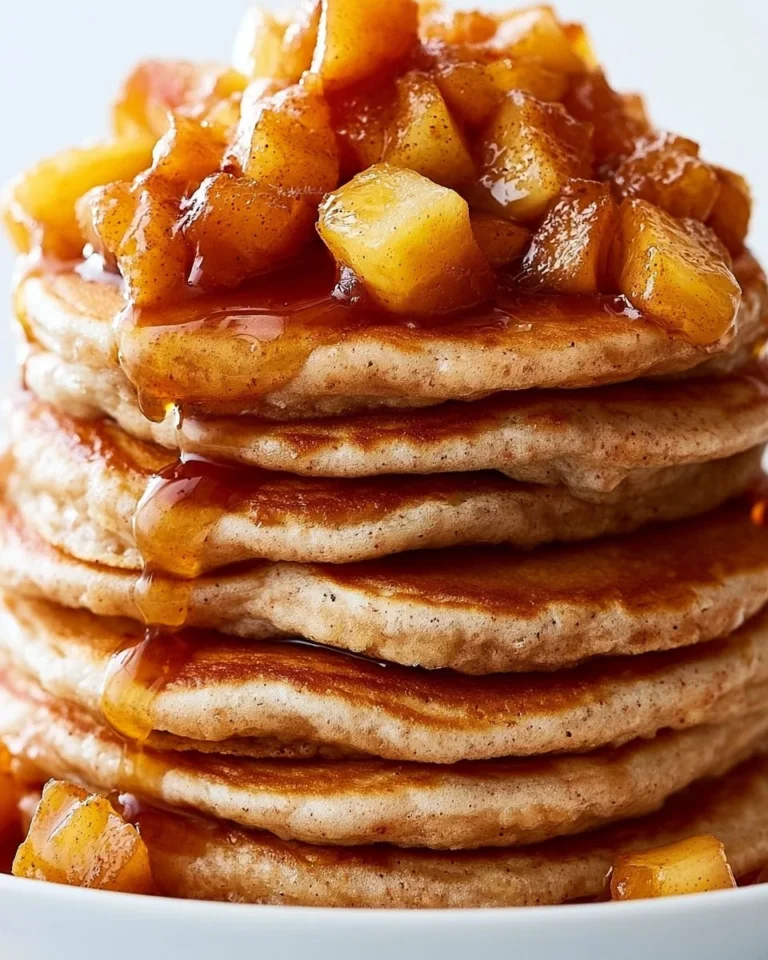 Delicious spiced apple pancakes stacked on a plate with fresh apples and cinnamon