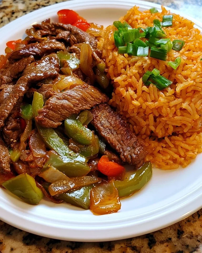 Delicious Steak Fajita Plate with seasoned rice and colorful vegetables