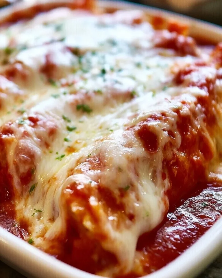 Plate of delicious Three Cheese Manicotti with cheese and marinara sauce