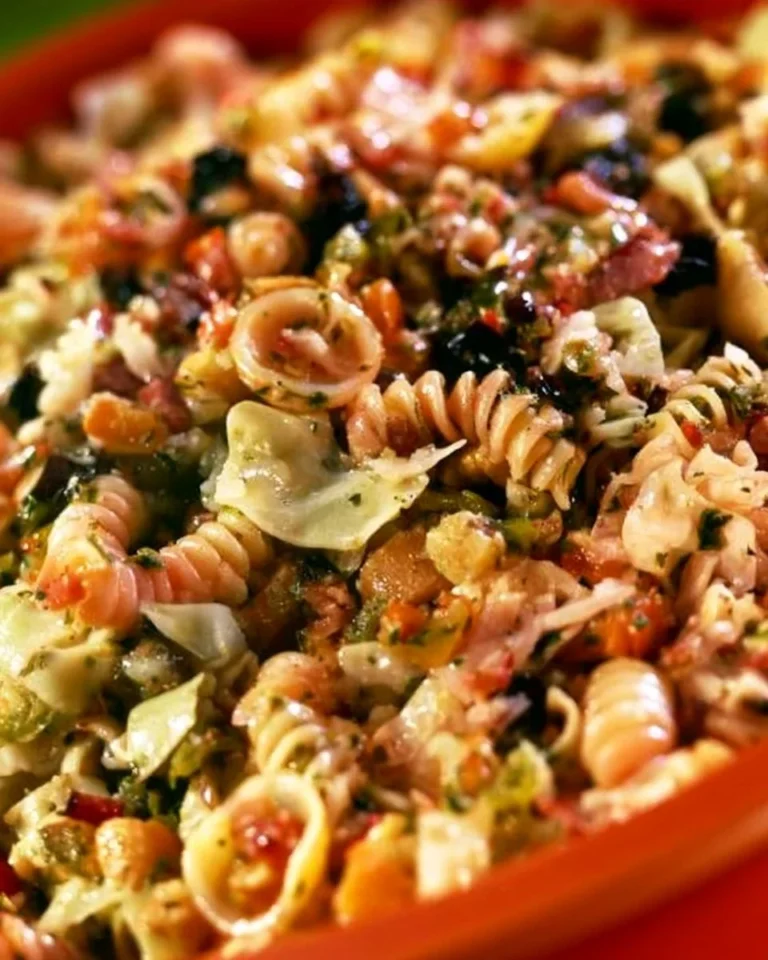 UpChuckin' Pumpkin Loaded Pasta Salad with fresh ingredients and vibrant colors
